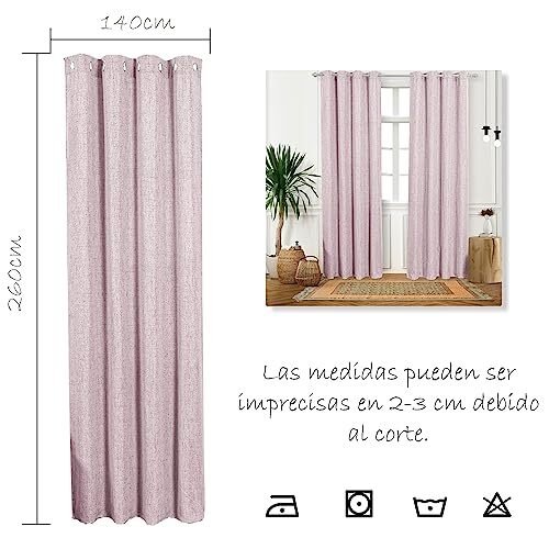 Cortinas translúcidas para salón, dormitorio 2 unidades 140x260cm - Cortina ( Rosa apagado ) tacto parecido al lino, deja pasar la luz. - Imagen 7