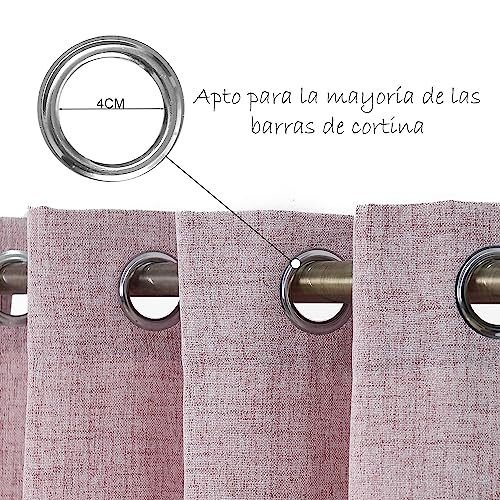 Cortinas translúcidas para salón, dormitorio 2 unidades 140x260cm - Cortina ( Rosa apagado ) tacto parecido al lino, deja pasar la luz. - Imagen 6