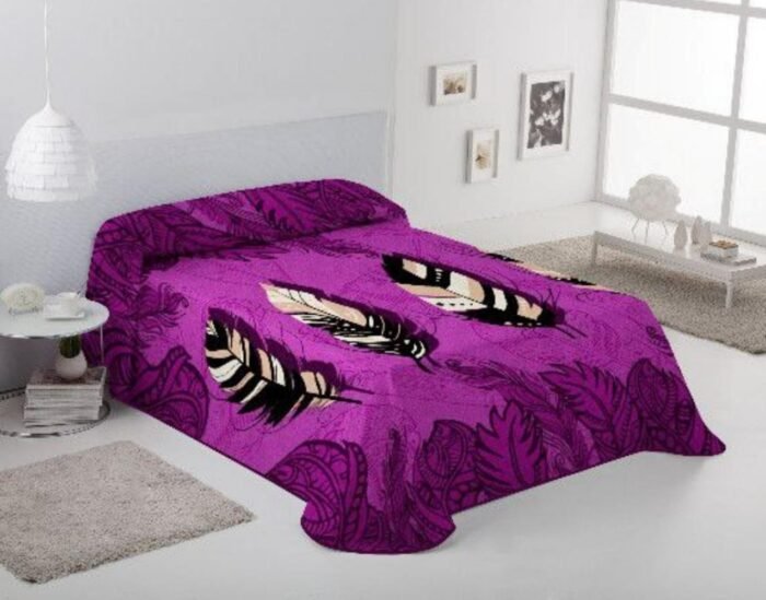 Manta sofá de Terciopelo de Poliéster 220 x 240 cm-Pluma en Morado - El Lujo y Confort que Necesitas para Camas de 135 y 150 cm - Imagen 2