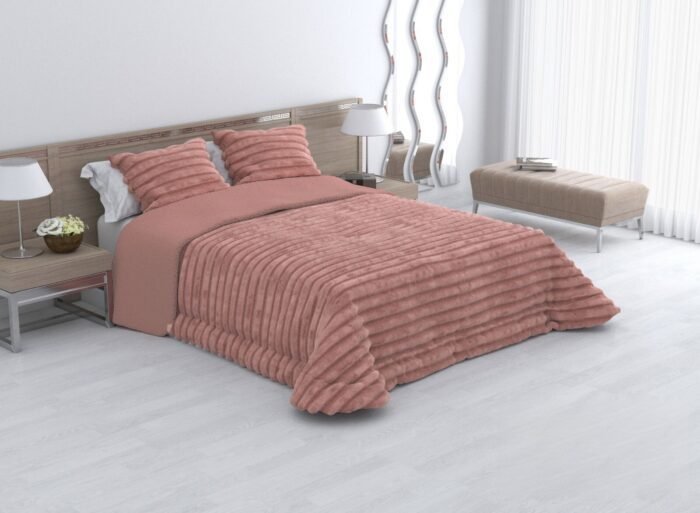 Edredones cama 150 con borreguito color| Sedalina & Borreguillo | extra grueso de +700gr/m2 - Térmico invierno + Cuadrantes Regalo | Rayas en Rosa. - Imagen 2