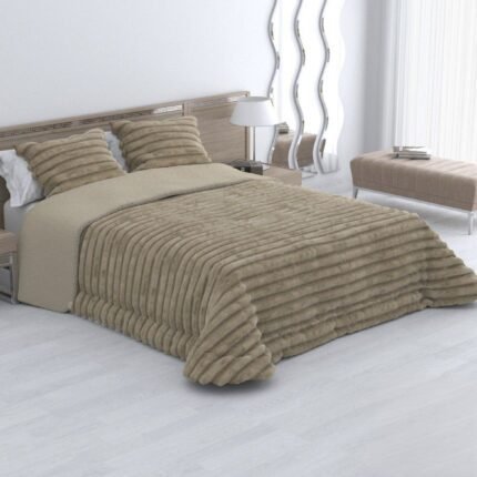 Edredones cama 150 con borreguito color| Sedalina & Borreguillo | extra grueso de +700gr/m2 - Térmico invierno + Cuadrantes Regalo | Rayas en Taupe.