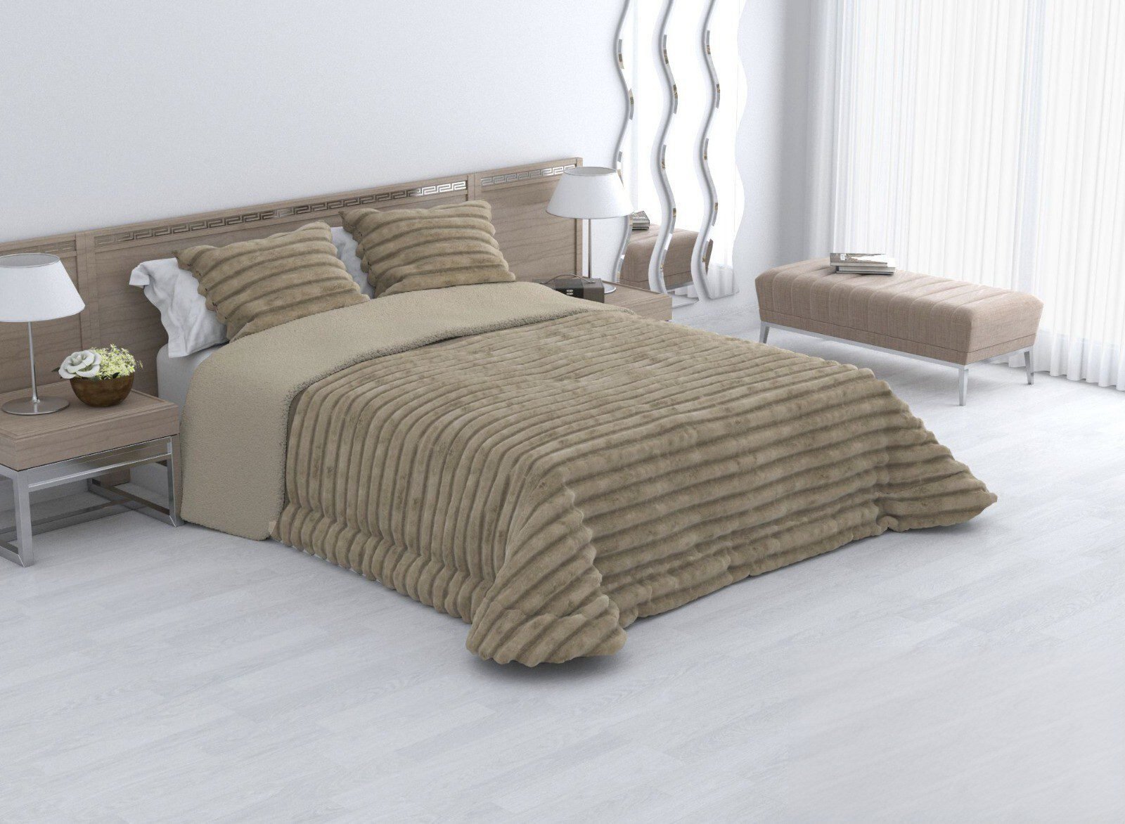 Edredón Sherpa Rayas Taupe 700 g/m² | Camas 90 a 180 cm