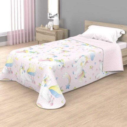 Colcha de cama Juvenil Reversible Estampada - Diseño Unicornio stars - Para 90cm y 105cm - Económica.