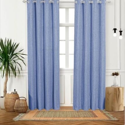 Cortinas rústicas para salas, habitación, salón en color azul vaquero Supersuave para cualquier tipo de ventana con un toque vigoroso con 8 ollaos de acero.
