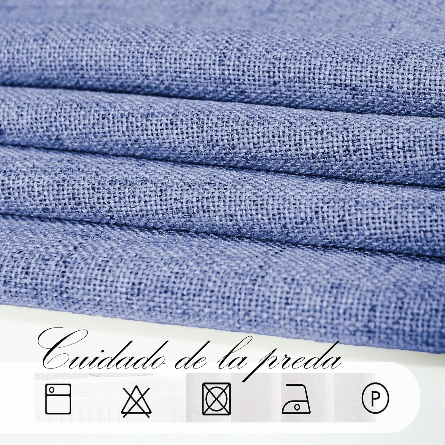 Cortinas rústicas para salas, habitación, salón en color azul vaquero Supersuave para cualquier tipo de ventana con un toque vigoroso con 8 ollaos de acero. - Imagen 2