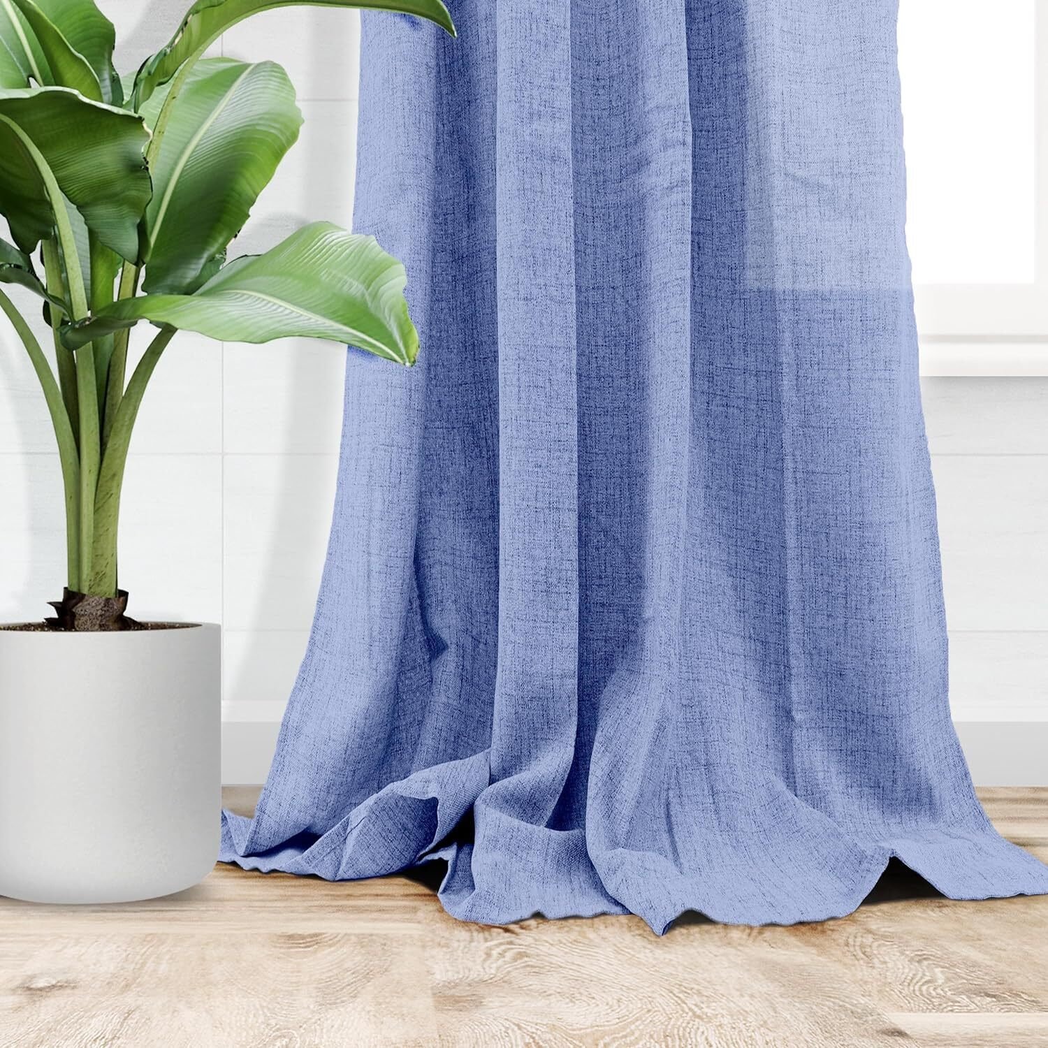 Cortinas rústicas para salas, habitación, salón en color azul vaquero Supersuave para cualquier tipo de ventana con un toque vigoroso con 8 ollaos de acero. - Imagen 4