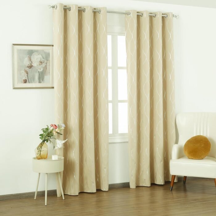 Cortinas Semiopacas Modernas Crema con Estampado de Rombo 140x240cm - Perfectas para Dormitorio y Sala de Estar - Imagen 7