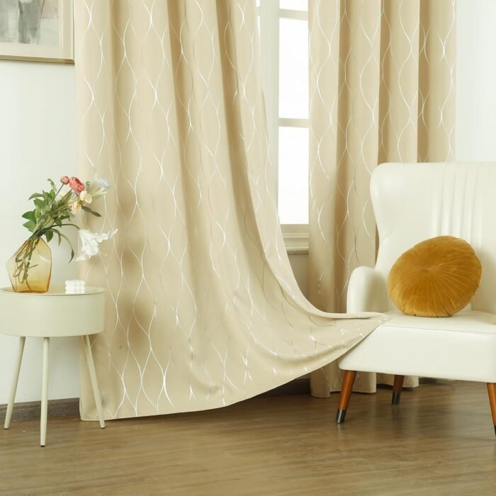 Cortinas Semiopacas Modernas Crema con Estampado de Rombo 140x240cm - Perfectas para Dormitorio y Sala de Estar - Imagen 4