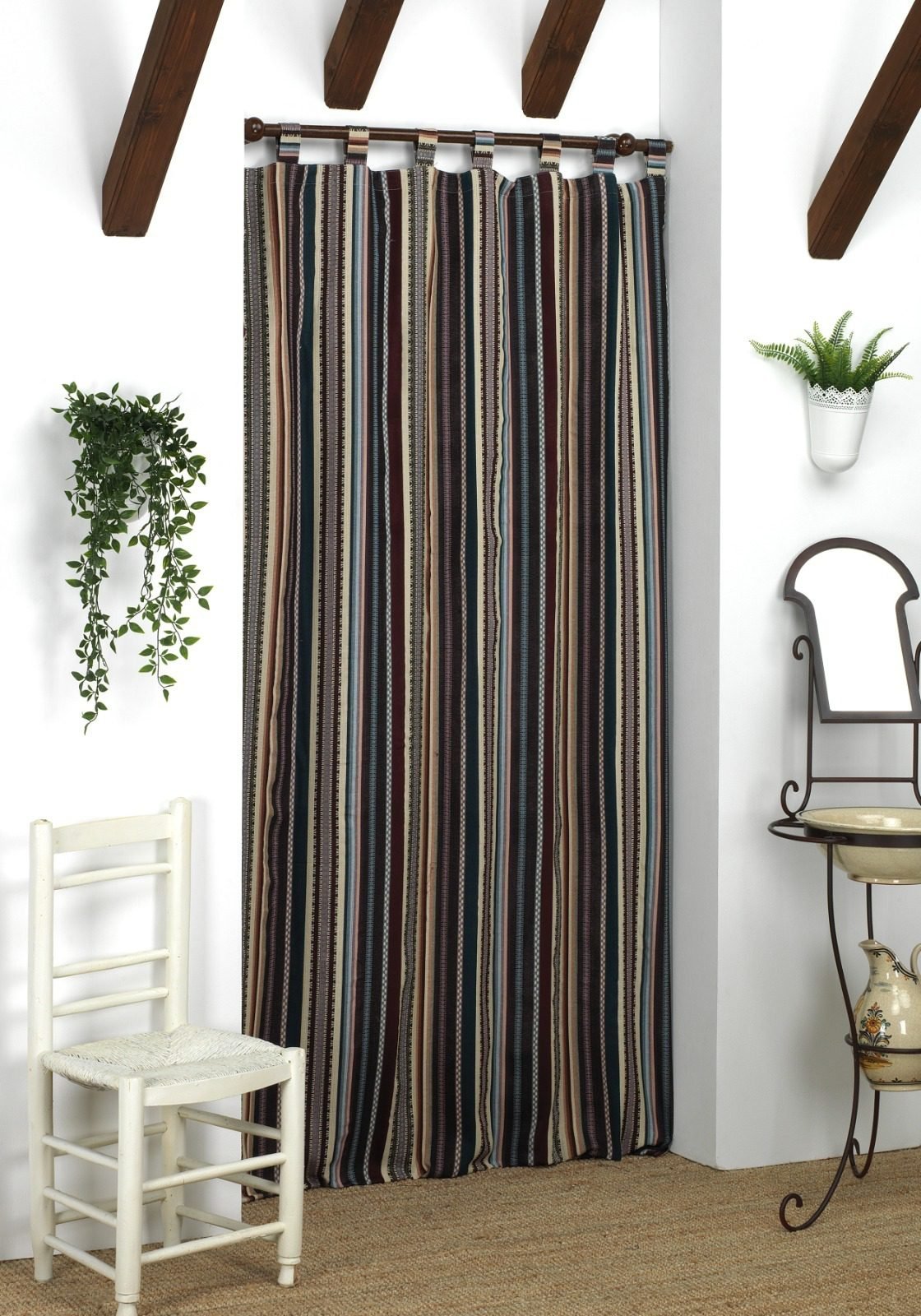 Cortina de calle Rayas Toledo Granate 140×260 cm en tejido Jacquard