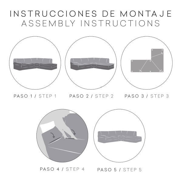 Funda para Chaise Longue Sofá Eysa Jaz Gris Oscuro - 110 x 120 x 500 cm, Bielástica - Imagen 3