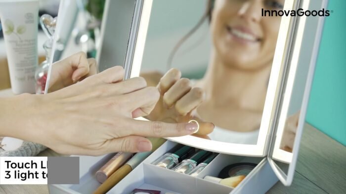 Espejo LED Plegable 3 en 1 con Organizador de Maquillaje Panomir InnovaGoods. Original - Imagen 9