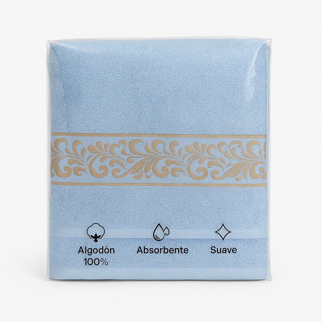 Juego de Toallas 3 Piezas 100% Algodón Portugués 500g/m² Súper Suaves, en Celeste - Imagen 5