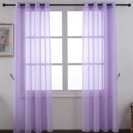 Cortinas translúcidas para salón o dormitorio de 140x260 cm en Lila con visillo liso y gasa fina.