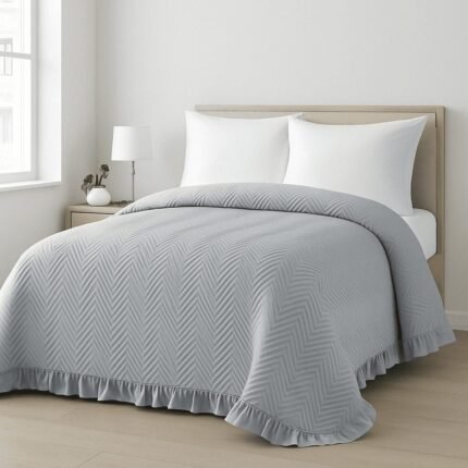 Colcha Bouti Lavada Lisa en Gris de Microfibra  Suave, Ligera y Elegante para Verano