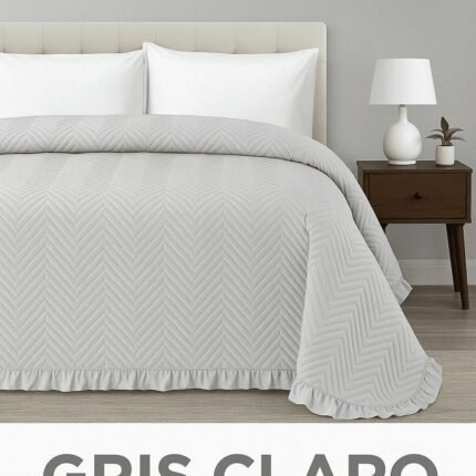 Colcha Bouti Lavada Lisa en Gris claro de Microfibra Suave, Ligera y Elegante para Verano