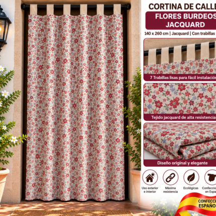 Cortina de calle Flor Vintage Roja 140x260 cm jacquard con 7 trabillas lisas