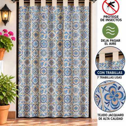 Cortina de calle Jardín Terrazo Azul 140x260 cm de tejido jacquard