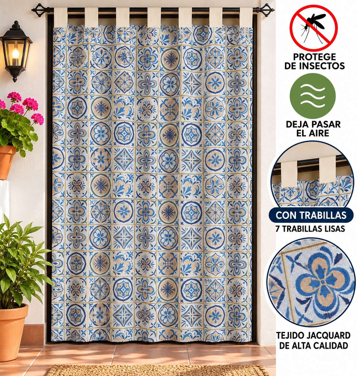 Cortina de calle Jardín Terrazo Azul 140x260 cm de tejido jacquard