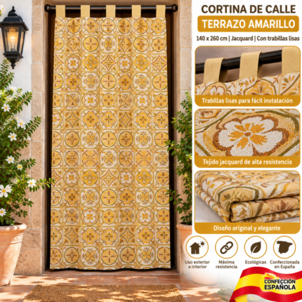 Cortina de calle Terrazo Amarillo 140x260 cm jacquard con trabillas lisas