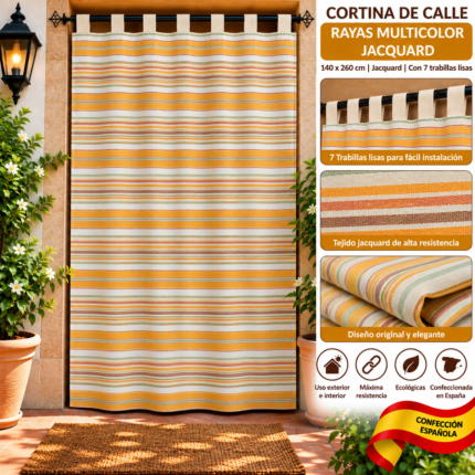 Cortina de calle Rayas Amarillas 140x260 cm jacquard con 7 trabillas lisas