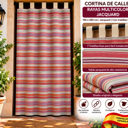 Cortina de calle Rayas Rojas 140x260 cm jacquard con 7 trabillas lisas
