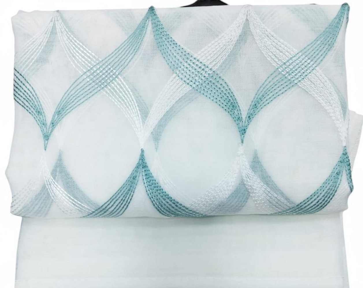 Cortina de visillo bordado Zigzag,en Agua para sala, habitación con 8 ollaos de acero-Mercatienda.es - Imagen 4