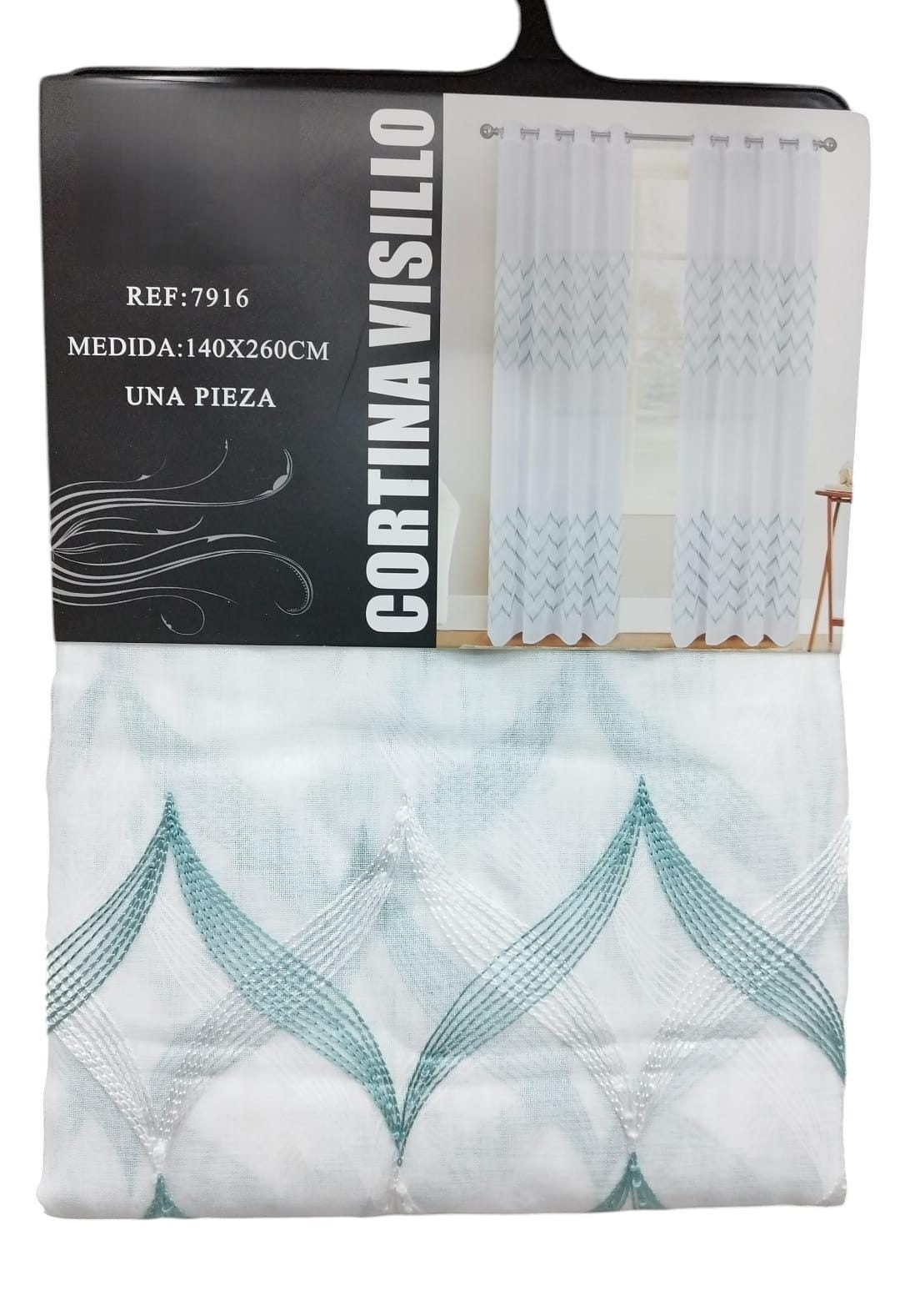 Cortina de visillo bordado Zigzag,en Agua para sala, habitación con 8 ollaos de acero-Mercatienda.es - Imagen 3