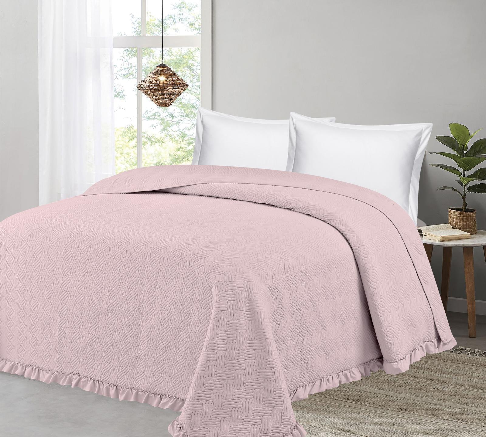 Colcha Bouti Lavada Lisa en Rosa de Microfibra Suave, Ligera y Elegante para Verano.