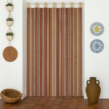 Cortina Exterior Jacquard Alpujarra Rayas Toledo Granate 140x260cm – Rústica con Trabillas.