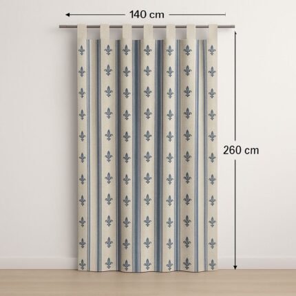 Cortina Alpujarra Flor de lys Azul 140x260 cm –Para Exterior e Interior con Diseño Jacquard y Trabillas