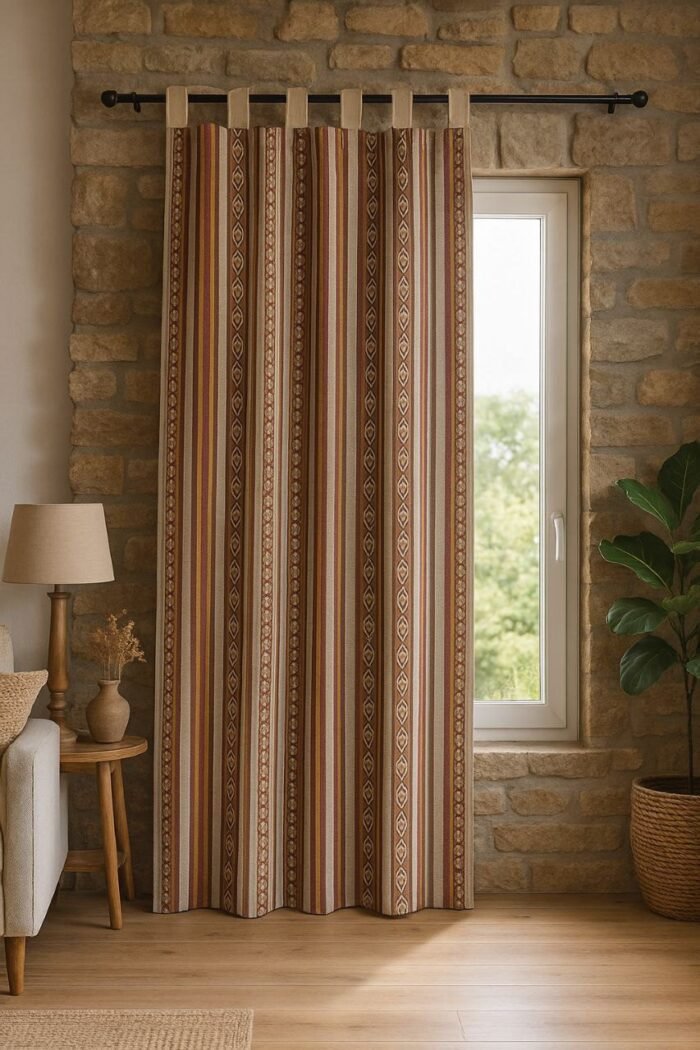 Cortina Exterior Jacquard Alpujarra Rayas Toledo Granate 140x260cm – Rústica con Trabillas. - Imagen 4