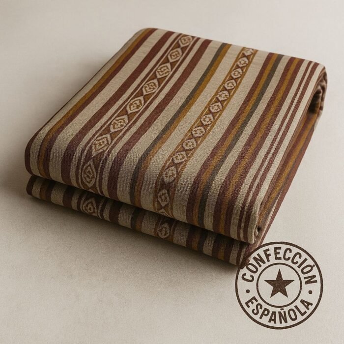 Cortina Exterior Jacquard Alpujarra Rayas Toledo Granate 140x260cm – Rústica con Trabillas. - Imagen 2