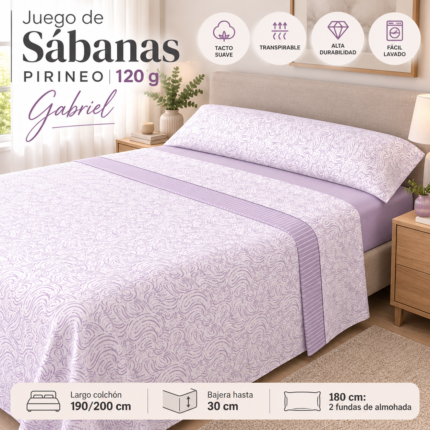 Sábanas Pirineo Gabriel Lila 120 g de home'secret