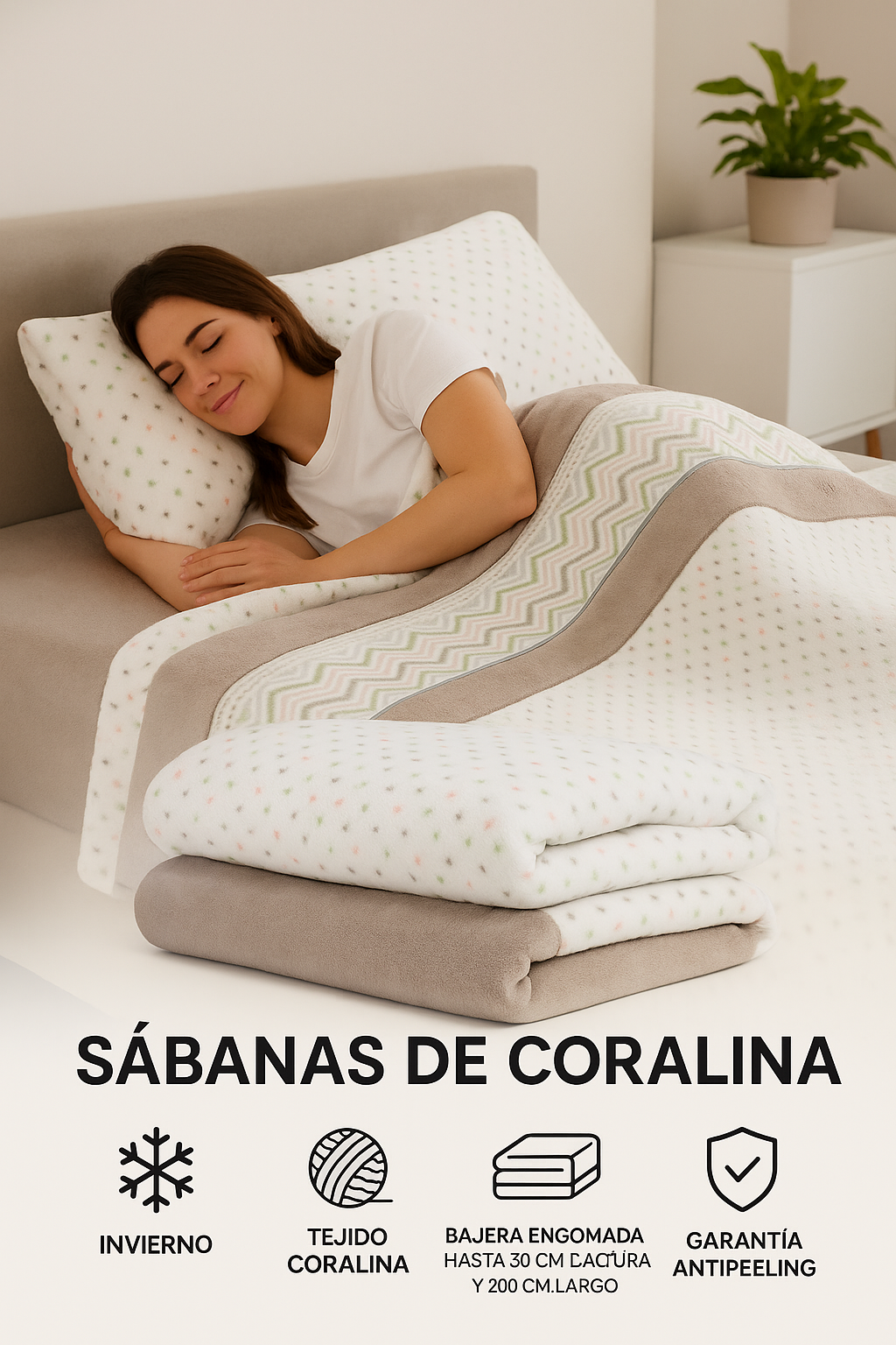 Juego de sábanas Coralina Cristal Visón 200 g para invierno