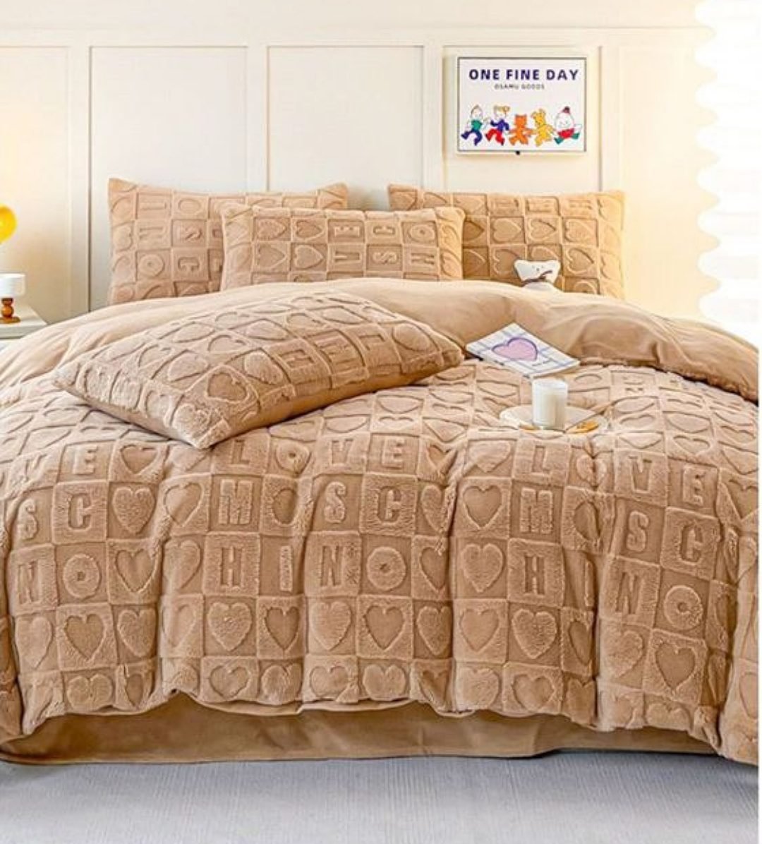 Edredón Sherpa Corazones Beis | Invierno 90/105 y 135/150 cm