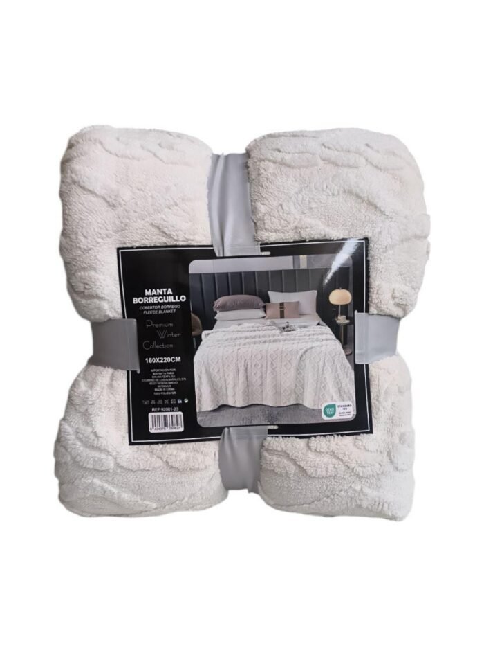 Manta de Sofá y Cama M-Ochos en Marfil – Sedalina Suave con Sherpa, Calidez Garantizada- Mercatienda.es - Imagen 3