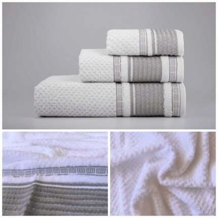 Juegos Toallas de baño algodón Portugués 600g de alta calidad set 3 - Lille en Blanco con Gris gruesas y duraderas | Mercatienda.es