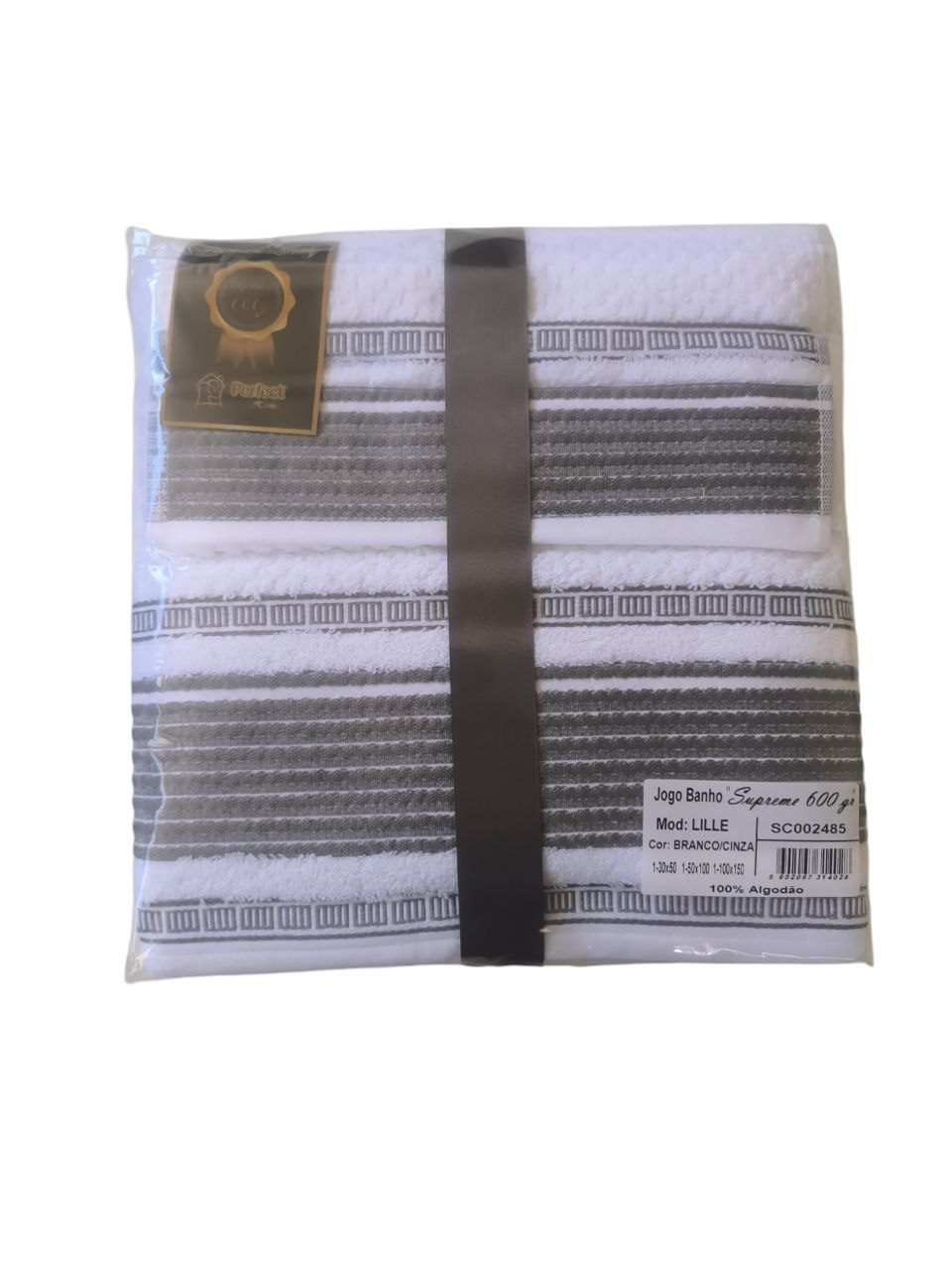 Juegos Toallas de baño algodón Portugués 600g de alta calidad set 3 - Lille en Blanco con Gris gruesas y duraderas | Mercatienda.es - Imagen 3