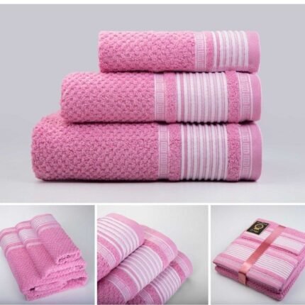 Juegos Toallas de baño algodón Portugués 600g de alta calidad set 3 - Lille en Rosa gruesas y duraderas | Mercatienda.es