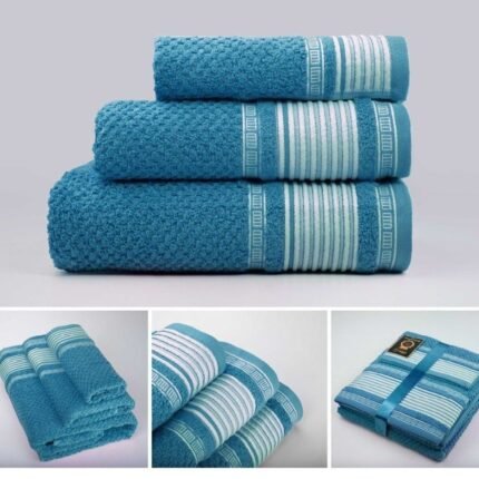 Juegos Toallas de baño algodón Portugués 600g de alta calidad set 3 - Lille en Azul Petroleo gruesas y duraderas | Mercatienda.es