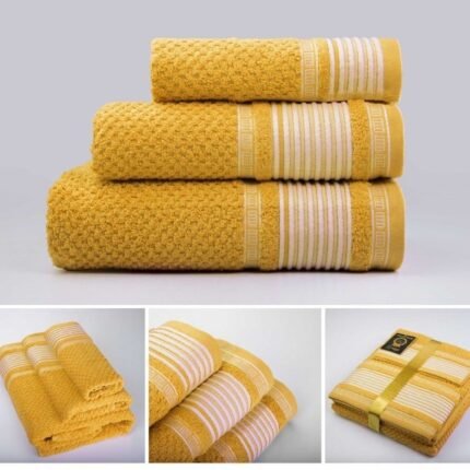 Juegos Toallas de baño algodón Portugués 600g de alta calidad set 3 - Lille en Mostaza gruesas y duraderas | Mercatienda.es