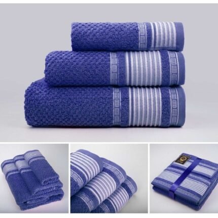 Juegos Toallas de baño algodón Portugués 600g de alta calidad set 3 - Lille en Azul Marino gruesas y duraderas | Mercatienda.es