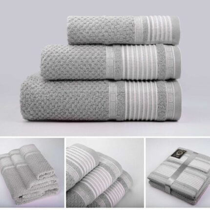 Juegos Toallas de baño algodón Portugués 600g de alta calidad set 3 - Lille en Gris gruesas y duraderas | Mercatienda.es