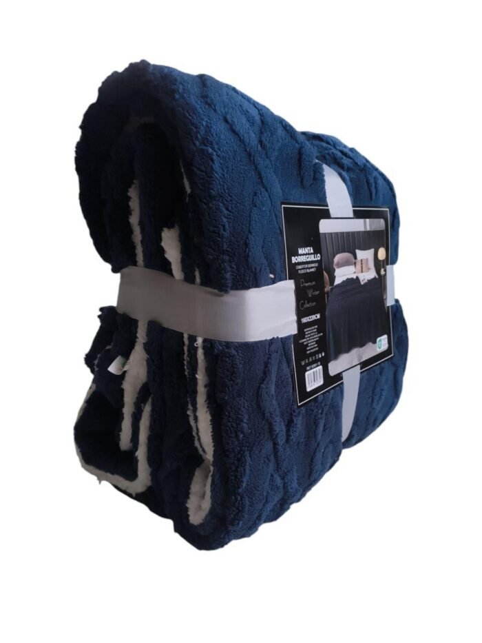 Manta de Sofá y Cama M-Ochos en AZUL Marino– Sedalina Suave con Sherpa, Calidez Garantizada- Mercatienda.es - Imagen 6