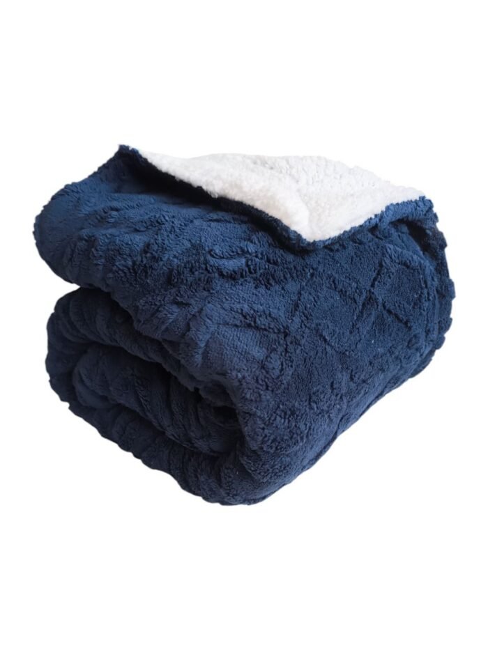 Manta de Sofá y Cama M-Ochos en AZUL Marino– Sedalina Suave con Sherpa, Calidez Garantizada- Mercatienda.es - Imagen 4