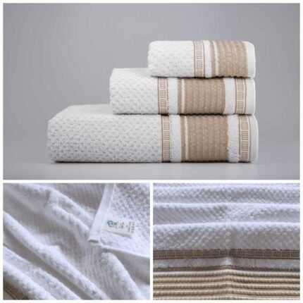 Juegos Toallas de baño algodón Portugués 600g de alta calidad set 3 - Lille en Blanco con Beis gruesas y duraderas | Mercatienda.es