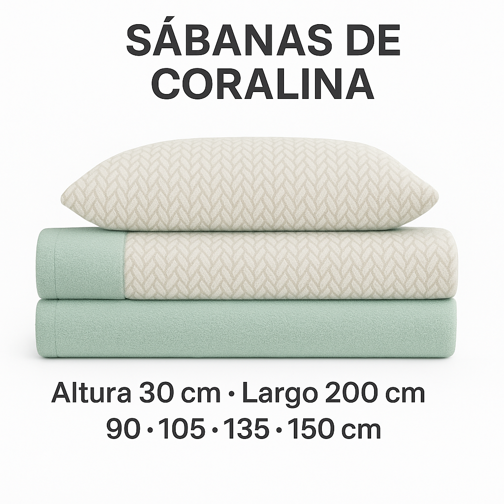 Juego de sábanas Coralina Jara Verde Claro 200 g para invierno
