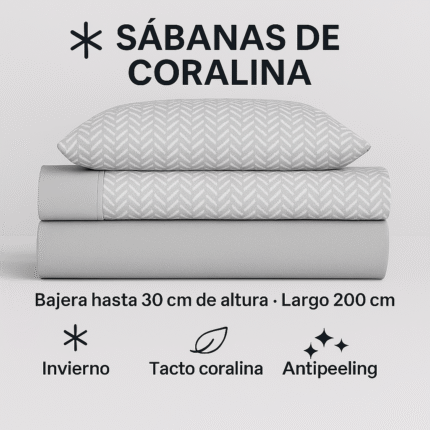 Sábanas de Coralina -Tacto suave Térmicas de Invierno, Doble Perchado 200grs, Sueno en gris.Mercatienda.es