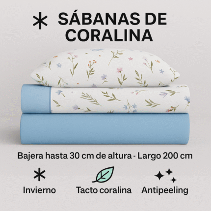 Sábanas Coralina Térmica Premium 200 g, Tacto Suave, Doble Perchado, Brisa en Azul