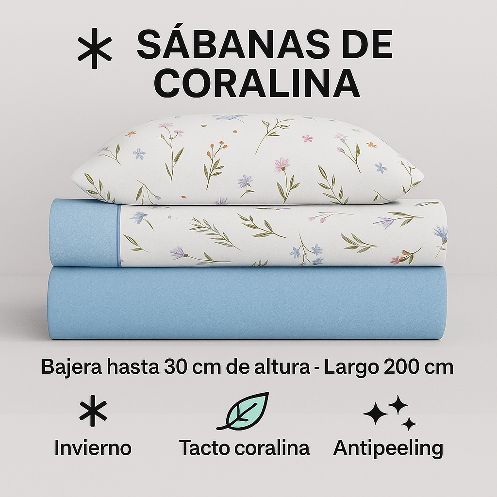 Juego de sábanas Coralina Brisa Azul 200 g para invierno